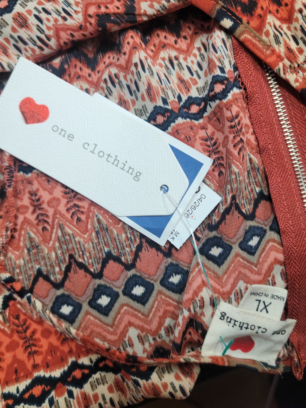 One Clothing Coral & Navy Printed Dress
